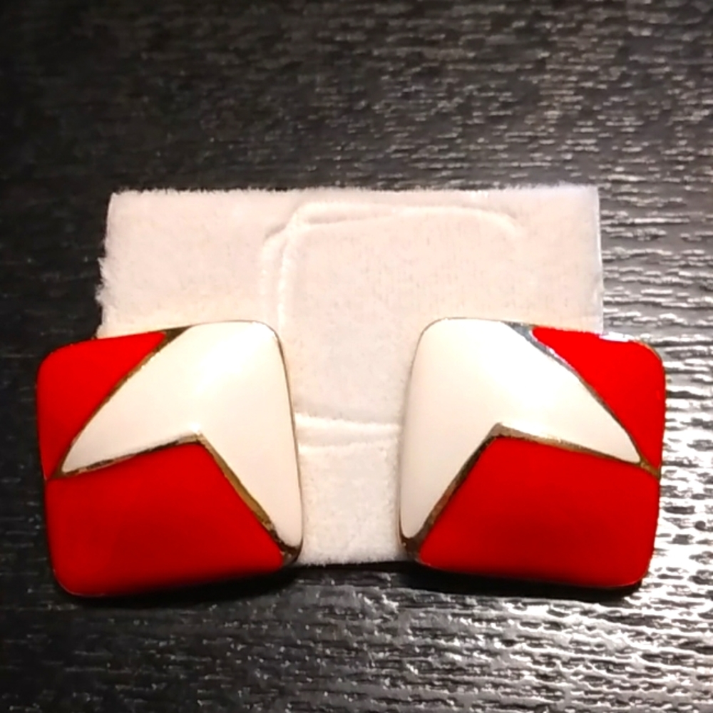 Red And White Enamel Metal Earrings!